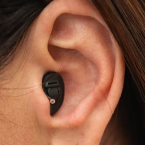 Completely-in-the-canal hearing aid inside the ear canal