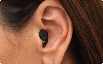 Completely-in-the-canal hearing aid sitting inside the ear canal